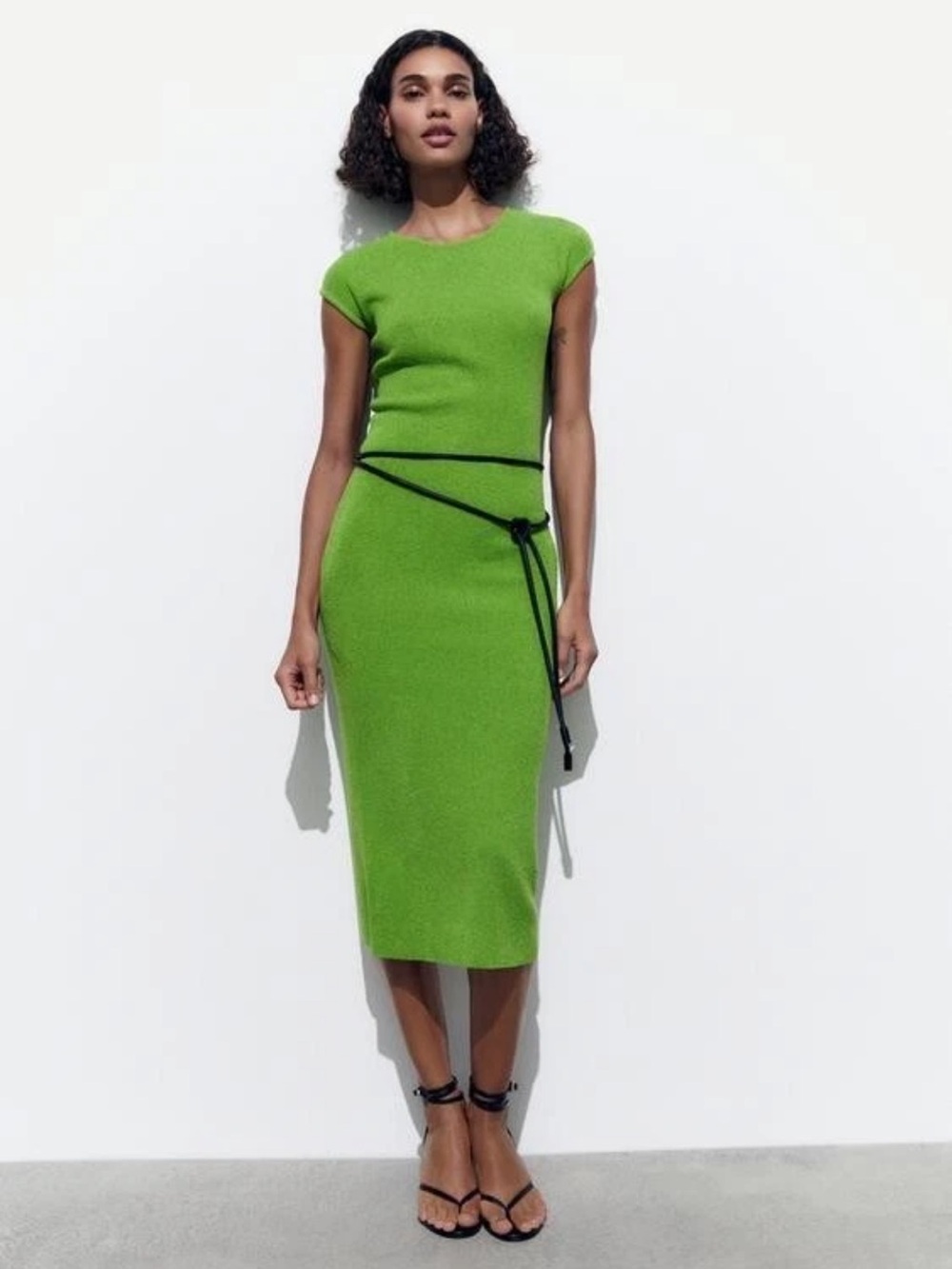 New ZARA Cutwork Long Round Neck Short Sleeve Maxi Dress